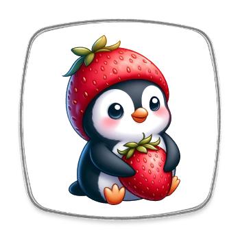 Süßer Pinguin mit Erdbeere Cartoon Sommer Spaß - Viereckiger Kühlschrankmagnet - Weiß - Vorne