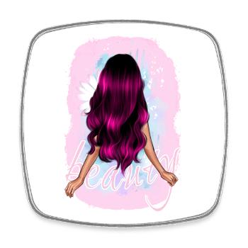 Girl woman beauty long pink hair with flower - Square fridge magnet - white - Front