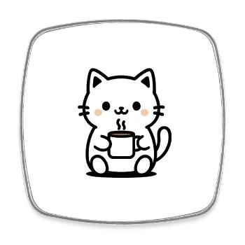 Cute Cat with Coffee Design - Square fridge magnet - white - Front