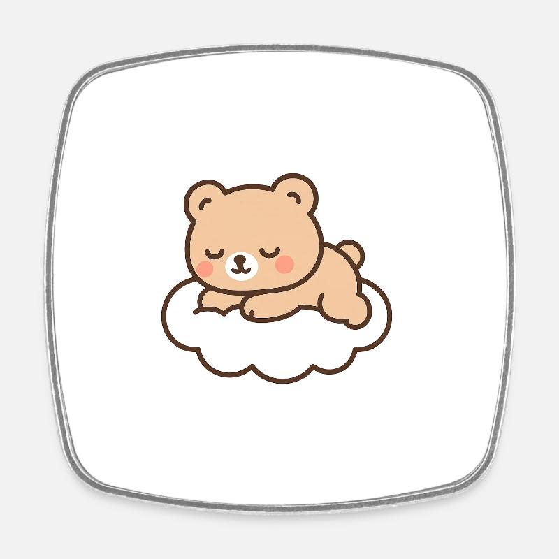 Sleepy kawaii bear - Square fridge magnet - white