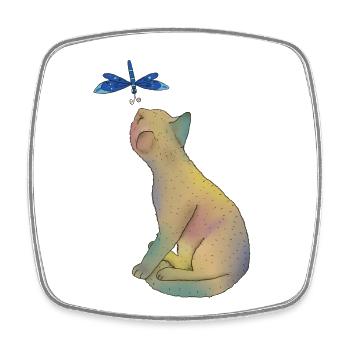 Katze mit blauer Libelle - Viereckiger Kühlschrankmagnet - Weiß - Vorne
