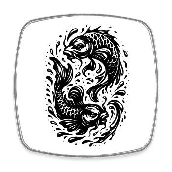 Two Koi – Yin-Yang Inspired Fish Motif - Square fridge magnet - white - Front