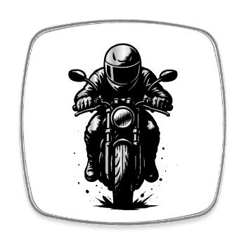 Motard avec un casque – illustration vue de face - Magnet carré - blanc - Devant