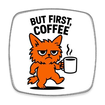 But first coffee cat - Viereckiger Kühlschrankmagnet - Weiß - Vorne