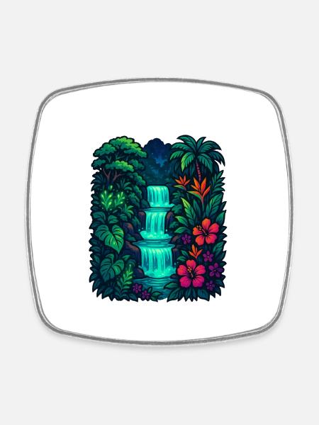 Cascade tropicale - Magnet carré - blanc