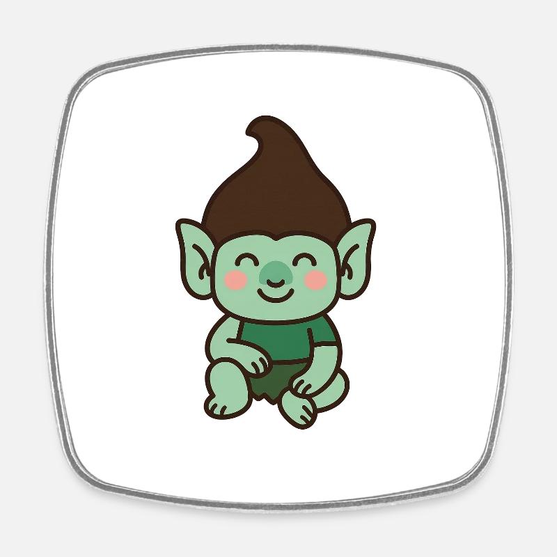 Troll mignon – style kawaii - Magnet carré - blanc