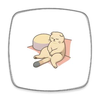 Chat relaxant au lit avec oreiller - Magnet carré - blanc - Devant