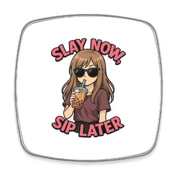 Slay now, sip later - Bubbletea und Anime Style - Viereckiger Kühlschrankmagnet - Weiß - Vorne