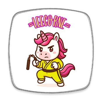 LEECORNE - Humour licorne kawaii - Magnet carré - blanc - Devant
