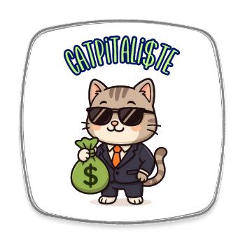 CATPITALIST - Kawaii Katze Humor - Viereckiger Kühlschrankmagnet - Weiß - Vorne