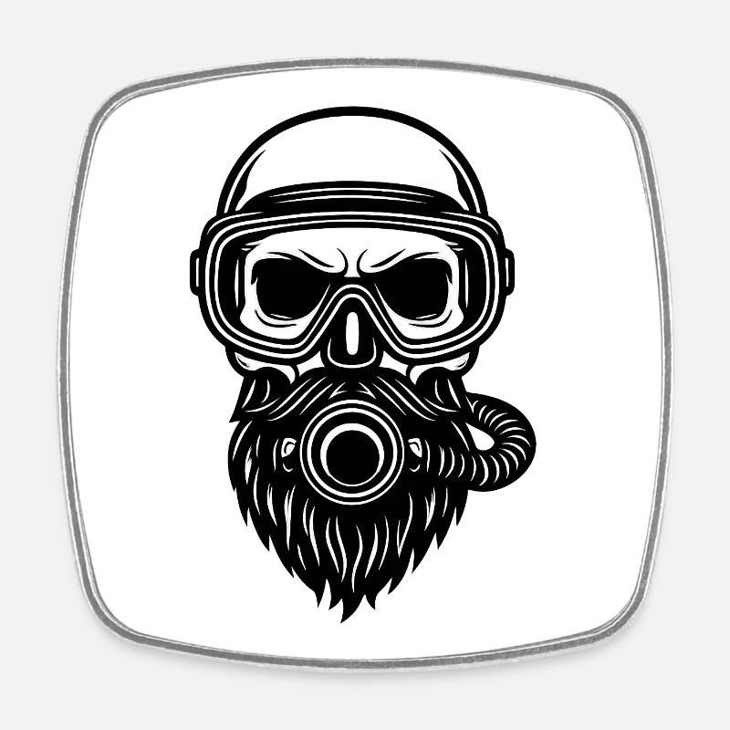 Skull Diver - Viereckiger Kühlschrankmagnet - Weiß
