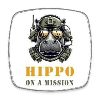 Nilpferd in Mission - Militär Design - Viereckiger Kühlschrankmagnet - Weiß - Vorne