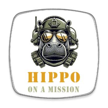 Nilpferd in Mission - Militär Design - Viereckiger Kühlschrankmagnet - Weiß - Vorne