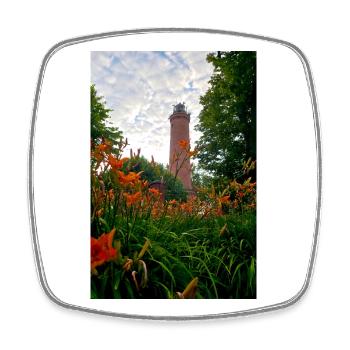 Gąski lighthouse, lighthouse, flowers - Square fridge magnet - white - Front