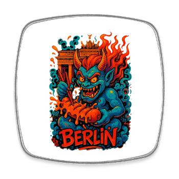 Berlin Dämon Feuergrafik - Viereckiger Kühlschrankmagnet - Weiß - Vorne