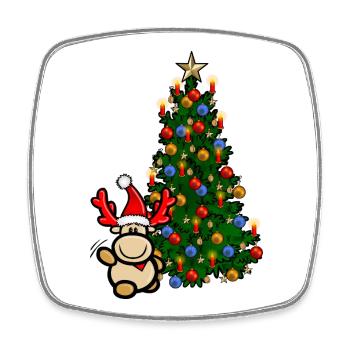 Reindeer Elmondo in front of a colorful Christmas tree - Square fridge magnet - white - Front