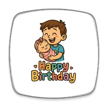Heartfelt children's birthday party with siblings - Square fridge magnet - white - Front
