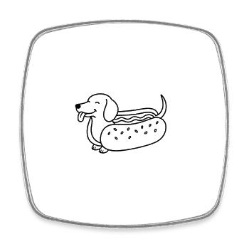 Dackel Dachshund Hot Dog Line Art - Viereckiger Kühlschrankmagnet - Weiß - Vorne