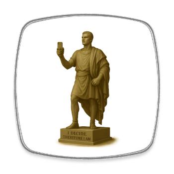 Antiker Philosophieroboter mit Smartphone - Viereckiger Kühlschrankmagnet - Weiß - Vorne