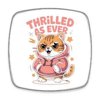 Playful Cat Hoodie Design - Square fridge magnet - white - Front