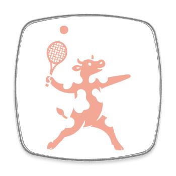Vache minimaliste joueur de tennis servir - Magnet carré - blanc - Devant