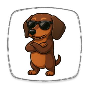 Cool dachshund gamer with crossed arms cartoon - Square fridge magnet - white - Front