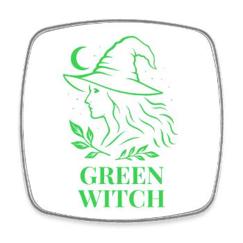 Green Witch mit Mond und Blättern in Grün - Viereckiger Kühlschrankmagnet - Weiß - Vorne