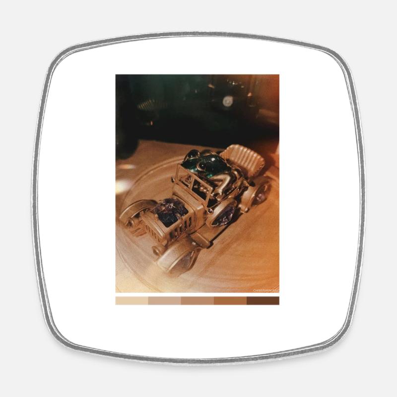 Frog in Retro Vehicle - Square fridge magnet - white