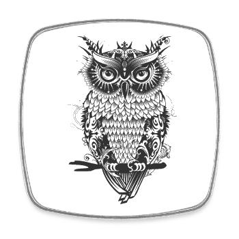 Mystical Ornamental Owl – Dark & Detailed - Square fridge magnet - white - Front