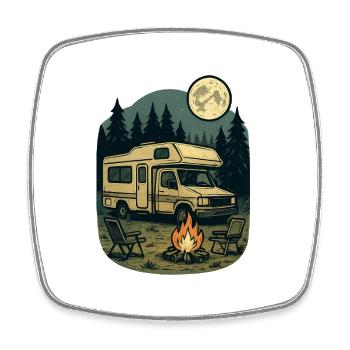 Nuit en forêt avec camping-car et feu de camp - Magnet carré - blanc - Devant