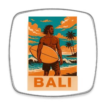 Surfers on Bali Beach Sunset - Square fridge magnet - white - Front
