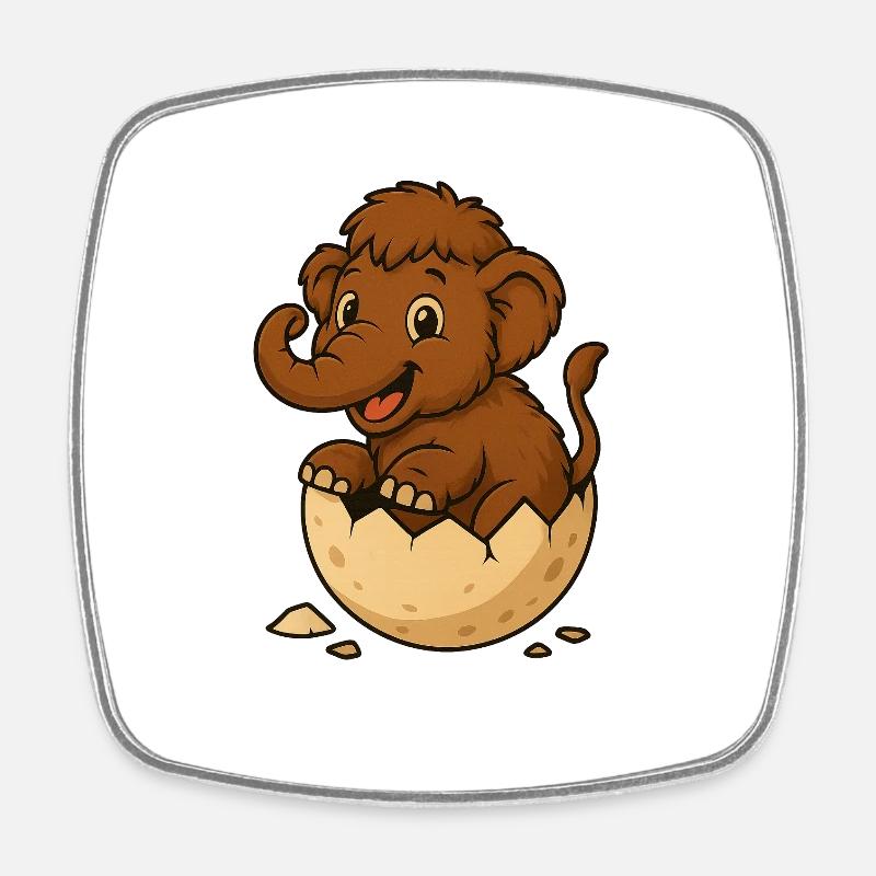 Cute baby mammoth on eggshell - Square fridge magnet - white