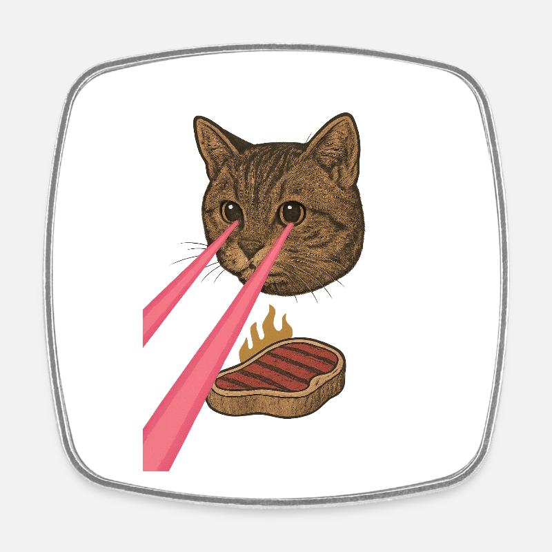 Laser Cat - Square fridge magnet - white