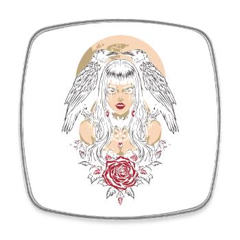Gothic Mädchen mit Krähen Geschenk - Viereckiger Kühlschrankmagnet - Weiß - Vorne