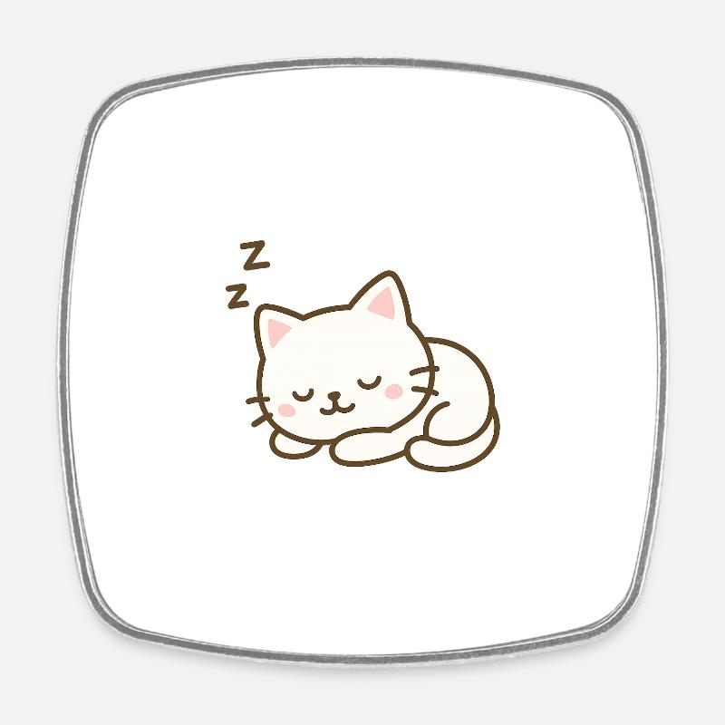 Sleepy Cat  - Square fridge magnet - white