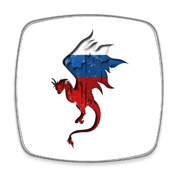 Drapeau de la Russie - Russie - Silhouette de dragon - Magnet carré - blanc - Devant