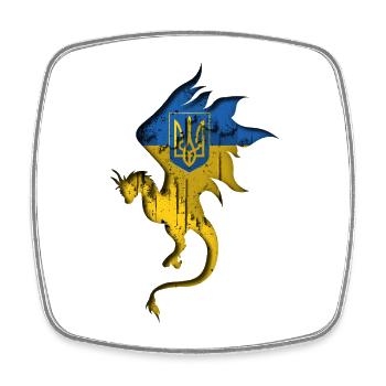 Flag of Ukraine - Ukraine - Dragon Silhouette - Square fridge magnet - white - Front