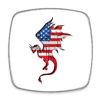 Drapeau des États-Unis - USA - Dragon - Magnet carré - blanc - Devant