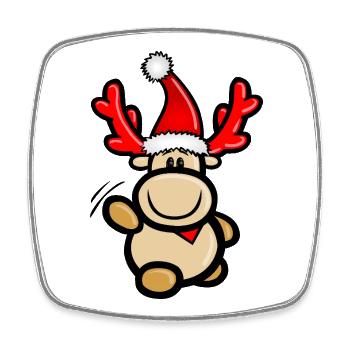 Comic-Rentier Elmondo winkend mit Weihnachtsmütze - Viereckiger Kühlschrankmagnet - Weiß - Vorne