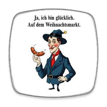 Happy at the Christmas market - Square fridge magnet - white - Front