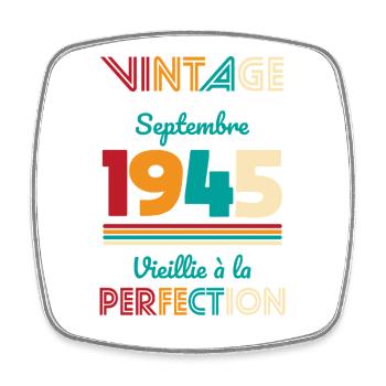 Anniversaire 80 ans - Vintage - Septembre 1945 - Magnet carré - blanc - Devant