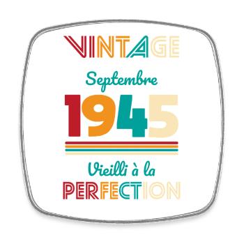 80th Birthday - Vintage - September 1945 - Square fridge magnet - white - Front