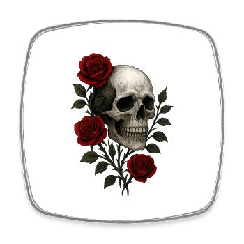 Gothic Skull with Romantic Roses Design - Square fridge magnet - white - Front