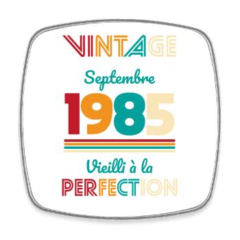 40th Birthday - Vintage - September 1985 - Square fridge magnet - white - Front