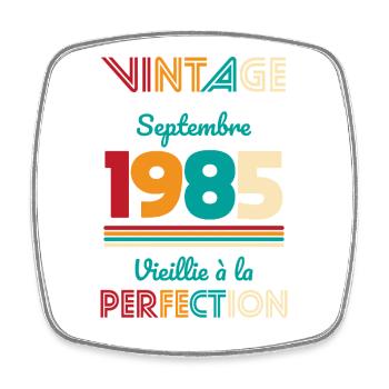 40th Birthday - Vintage - September 1985 - Square fridge magnet - white - Front