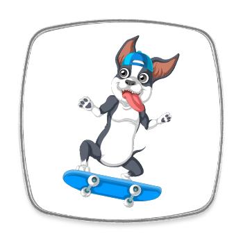 Verspielter Boston Terrier Skater Design - Viereckiger Kühlschrankmagnet - Weiß - Vorne