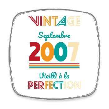 18th Birthday - Vintage - September 2007 - Square fridge magnet - white - Front