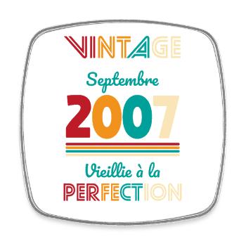 18th Birthday - Vintage - September 2007 - Square fridge magnet - white - Front