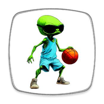 Aliens Basketball - Viereckiger Kühlschrankmagnet - Weiß - Vorne
