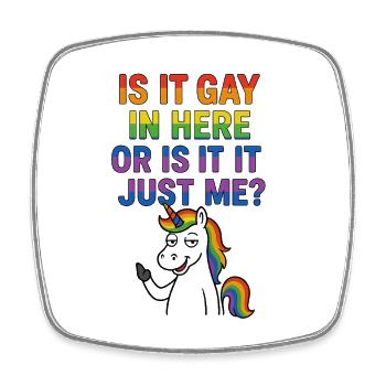 Frange arc-en-ciel humoristique avec thème LGBTQ - Magnet carré - blanc - Devant